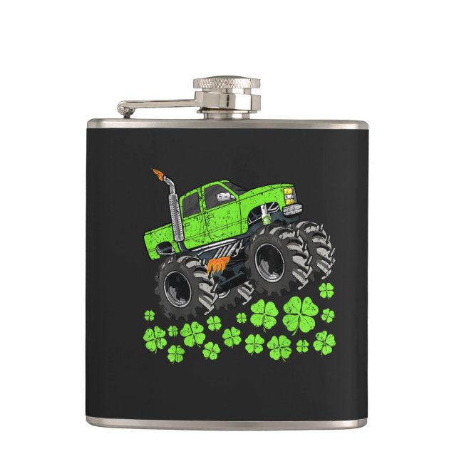 St Patricks Day Toddler Lucky Monster Truck Hip Flask (Front)