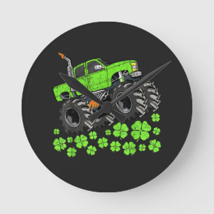 St Patricks Day Toddler Lucky Monster Truck Round Clock