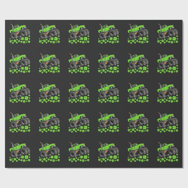St Patricks Day Toddler Lucky Monster Truck Wrapping Paper (Flat)