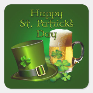 St. Patrick's Day - Top Hat, Beer and Shamrocks Square Sticker