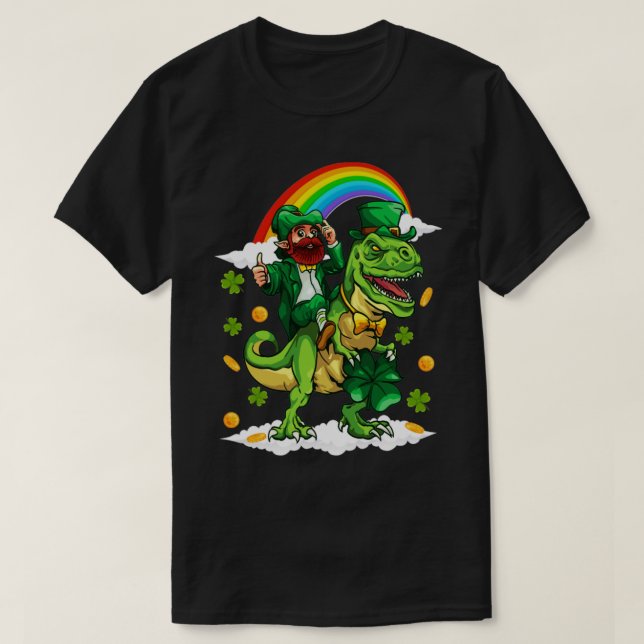St Patricks Day Trex Dino Leprechaun T Rex Dinosau T-Shirt (Design Front)