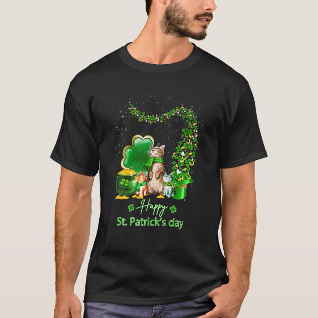 St Patricks Day Truck Cat Family Shamrock Clover B T-Shirt (Front)
