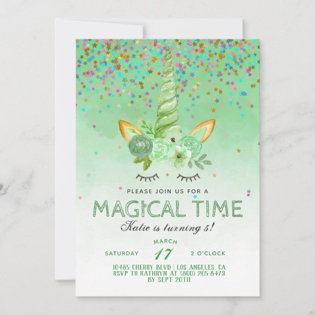 St. Patrick's Day Unicorn Birthday Invitation (Front)