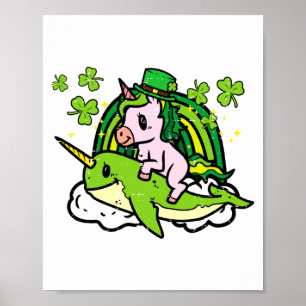 St Patricks Day Unicorn On Narwhal Irish Girls Kid Poster