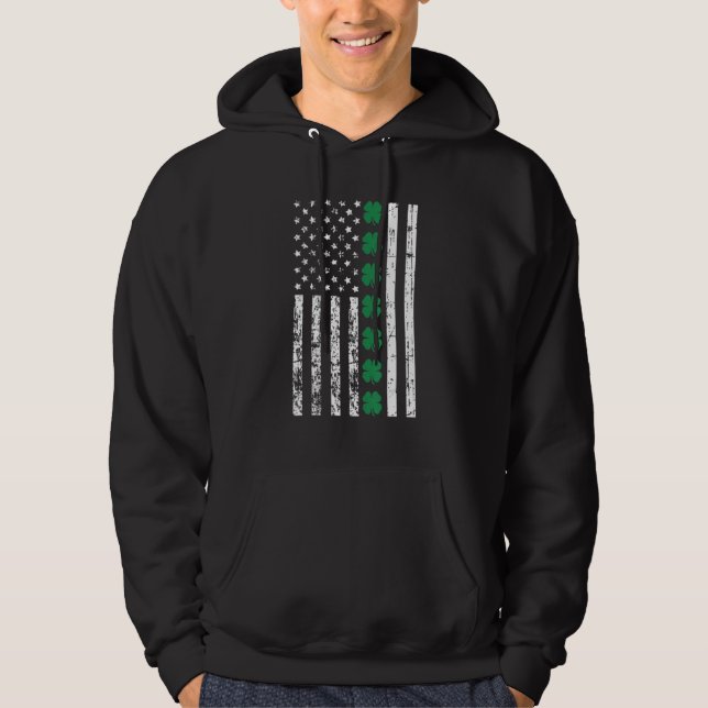 St Patrick's Day USA Flag Lucky Shamrock St. Patty Hoodie (Front)