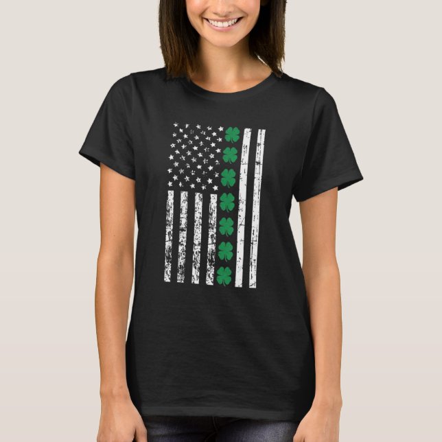 St Patrick's Day USA Flag Lucky Shamrock St. Patty T-Shirt (Front)