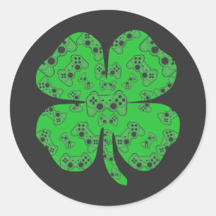 St Patricks Day Video Game Controller Shamrock Classic Round Sticker