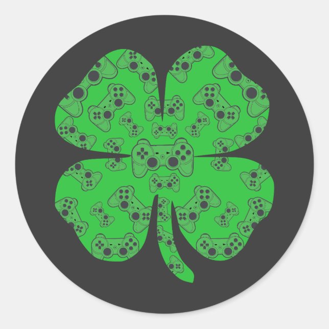 St Patricks Day Video Game Controller Shamrock  Classic Round Sticker (Front)
