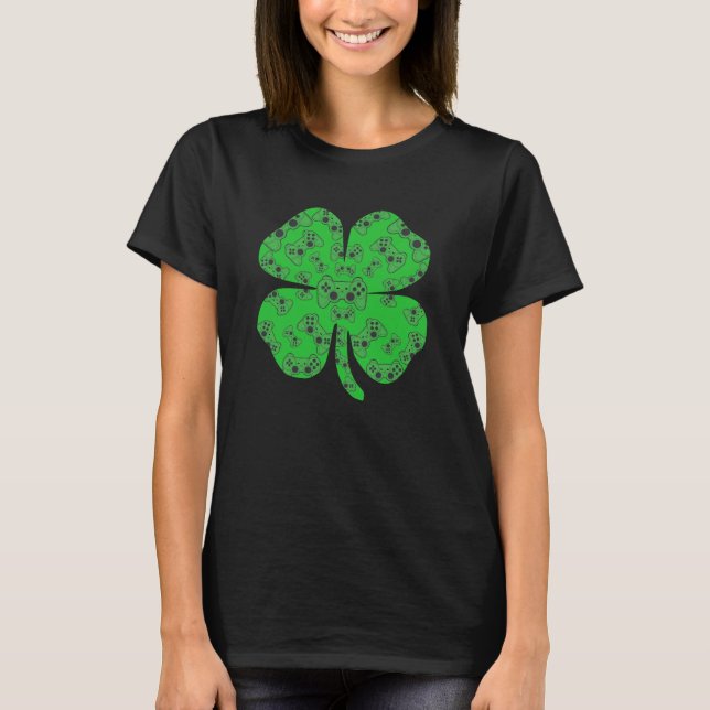 St Patricks Day Video Game Controller Shamrock  T-Shirt (Front)