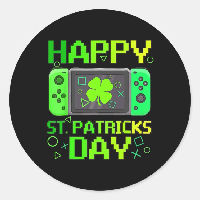 St Patrick's Day Video Game Gamer Shamrock Boys Me Classic Round Sticker (Front)
