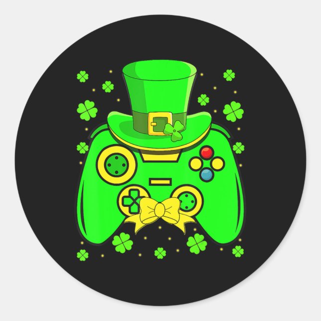 St Patricks Day Video Game Gaming Gamer Gifts Kids Classic Round Sticker (Front)