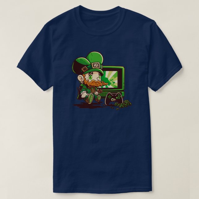 St Patricks Day Video Game Shirt Gamer Leprechaun8 (Design Front)