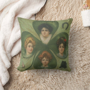 St. Patrick's Day Vintage Clover Lady Luck Art Cushion