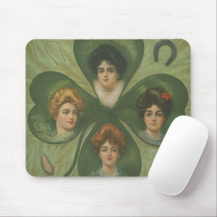 St. Patrick's Day Vintage Clover Lady Luck Art Mouse Mat