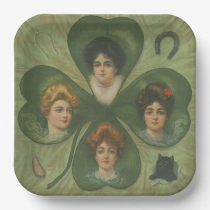 St. Patrick's Day Vintage Clover Lady Luck Art Paper Plate