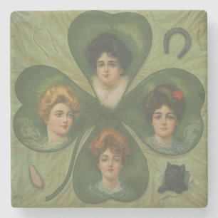 St. Patrick's Day Vintage Clover Lady Luck Art Stone Coaster