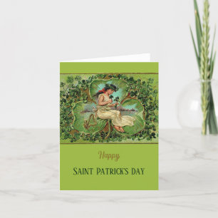 St. Patrick's Day Vintage Girl with Shamrocks  Holiday Card