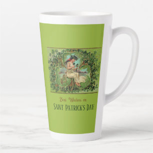St. Patrick's Day Vintage Girl with Shamrocks  Latte Mug