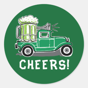St Patrick's Day Vintage Truck Green Beer Classic Round Sticker