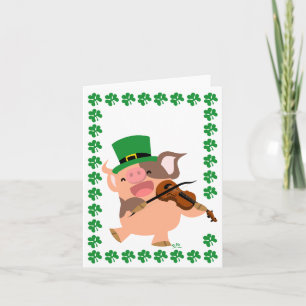 St Patrick's Day violinist pig notecard