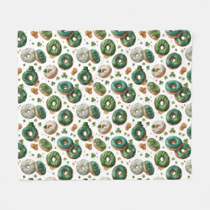 St Patricks Day Watercolor Donut & Shamrock Fleece Blanket