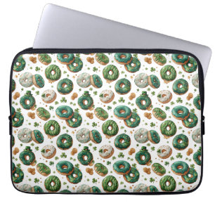 St Patricks Day Watercolor Donut & Shamrock Laptop Sleeve