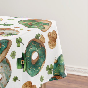 St Patricks Day Watercolor Donut & Shamrock Tablecloth