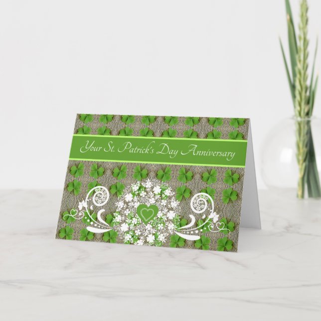 St Patrick's Day Wedding Anniversary Shamrocks Card (Front)