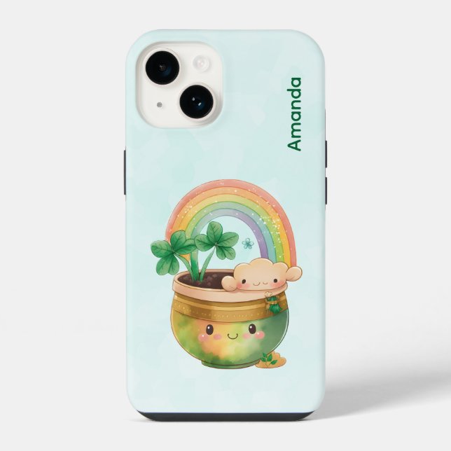 St. Patrick's Day Whimsical Rainbow & Clover iPhone Case (Back)