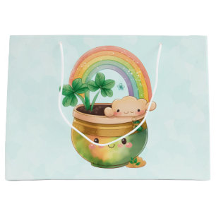 St. Patrick's Day Whimsical Rainbow & Clover Large Gift Bag