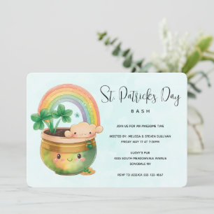St. Patrick's Day Whimsical Rainbow & Clover Party Invitation