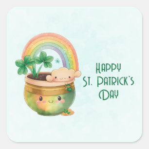 St. Patrick's Day Whimsical Rainbow & Clover Square Sticker
