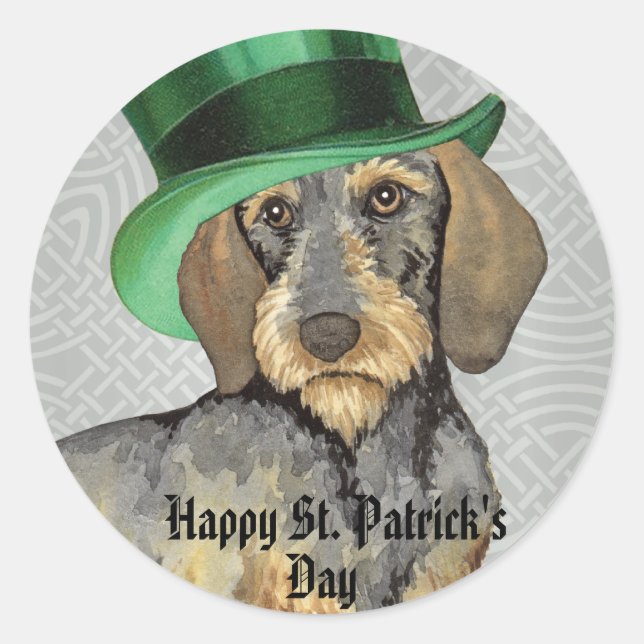 St. Patrick's Day Wirehaired Dachshund Classic Round Sticker (Front)