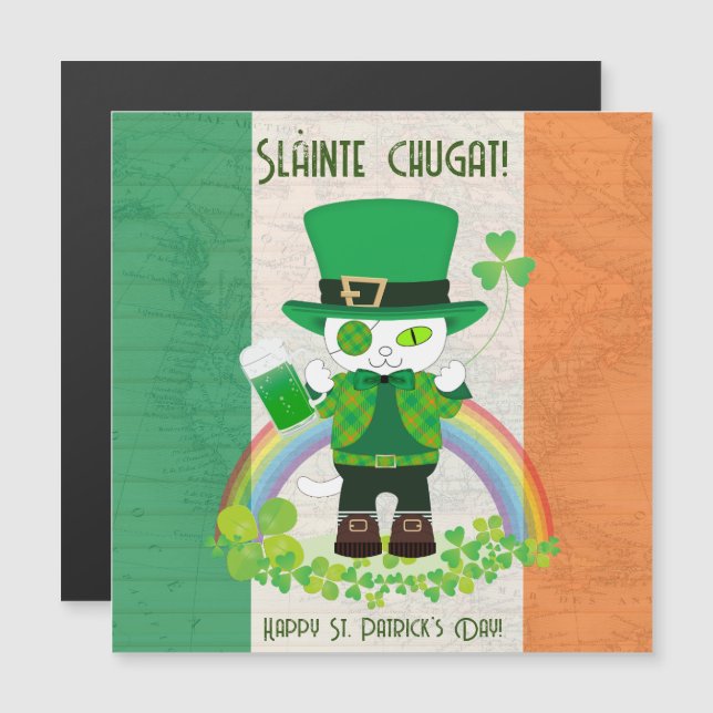 St. Patrick's Day with a Lucky Cat Magnetic Card (Front/Back)