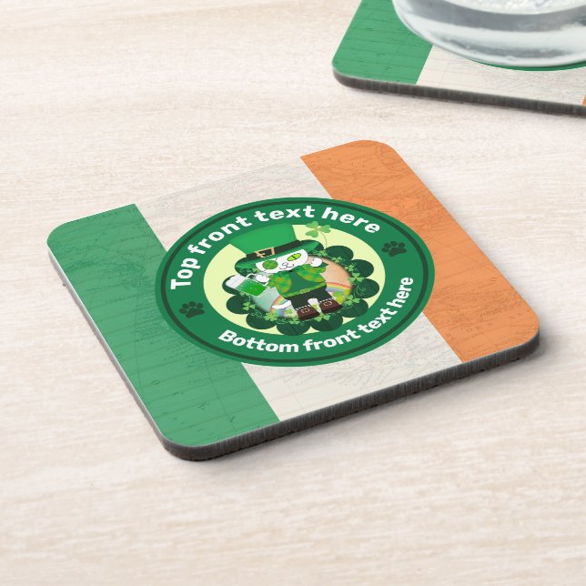 St. Patrick's Day with a Lucky One-Eyed Cat Coaster (Left Side)