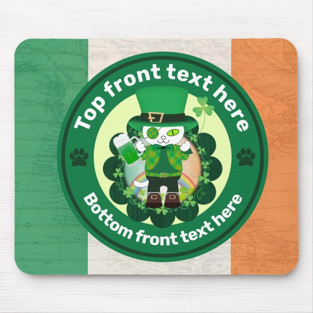 St. Patrick's Day with a Lucky One-Eyed Cat Mouse Mat (Front)