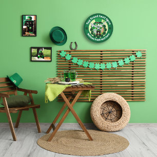 St. Patrick's Day with a Lucky One-Eyed Cat Round Clock