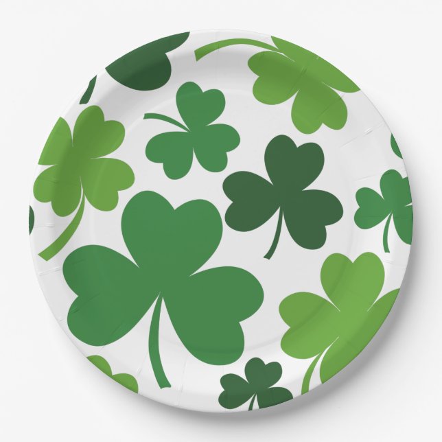 St. Patrick's Day with Shamrock clover on green Pa Paper Plate (Front)