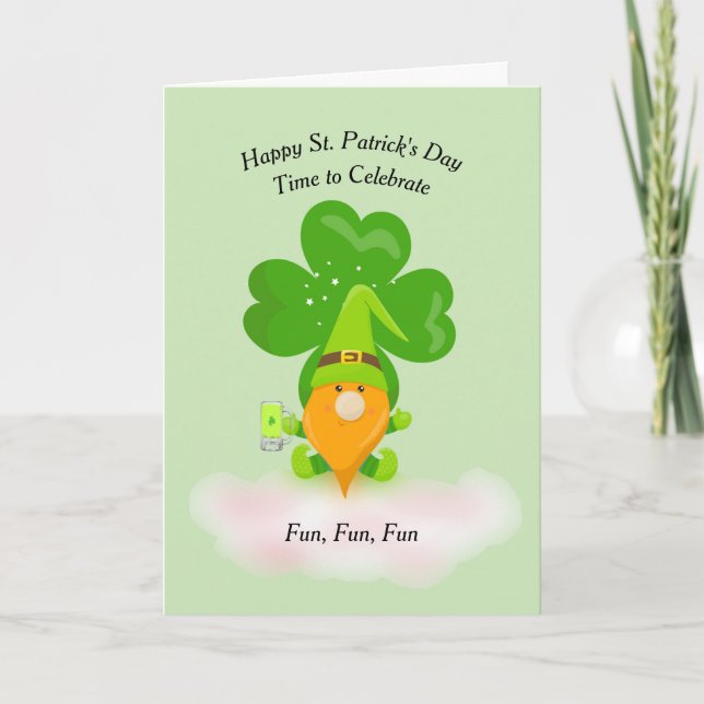 St. Patrick's Day with Shamrock & Gnome Card (Front)