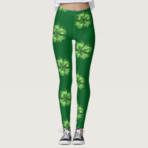 St. Patrick's Day with shamrocks on green Leggings