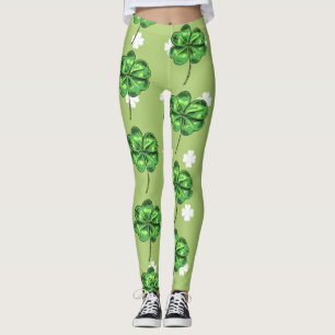  St. Patrick's Day  with shamrocks on green Leggings