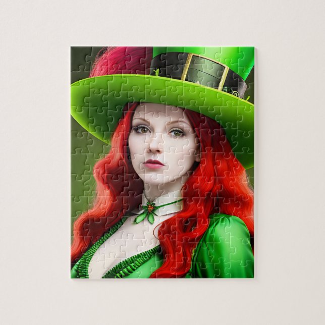 St. Patricks Day Woman in Green Tophat Jigsaw Puzzle (Vertical)