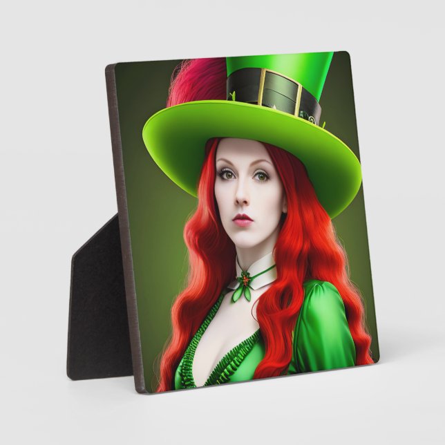 St. Patricks Day Woman in Green Tophat Plaque (Front)