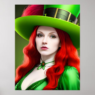 St. Patricks Day Woman in Green Tophat Poster