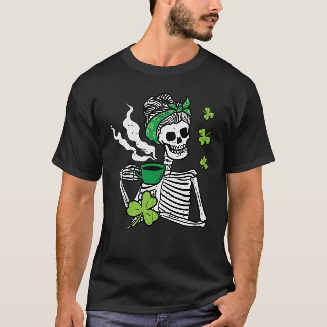 St Patricks Day Woman Skull Coffee Saint Pattys Pa T-Shirt (Front)