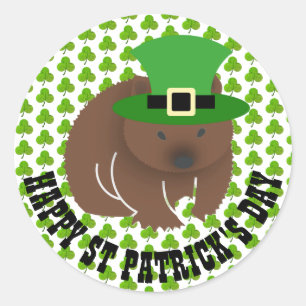 St Patrick's Day Wombat Classic Round Sticker