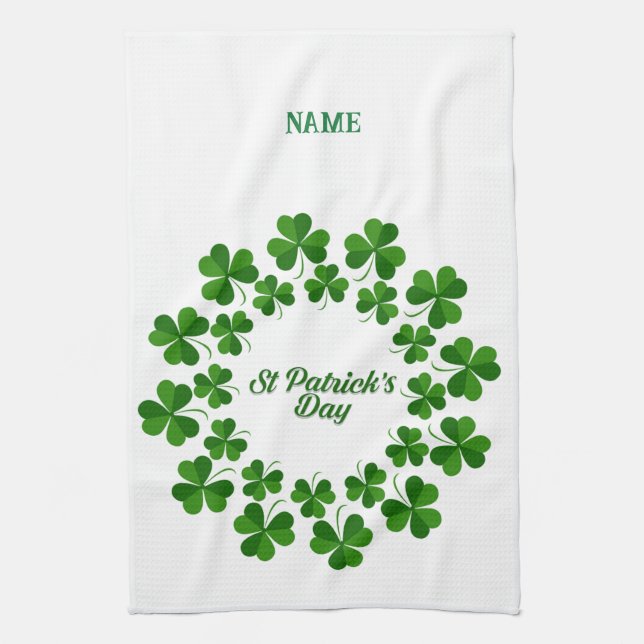St Patrick's Day Wreath Thunder_Cove Tea Towel (Vertical)