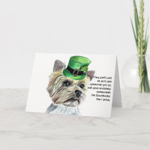 St. Patrick's Day Yorkie with Leprchaun Hat Card