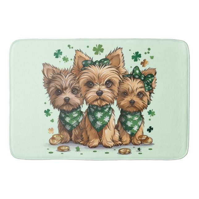 St. Patrick's Day Yorkshire Terrier Dogs Bath Mat (Front)