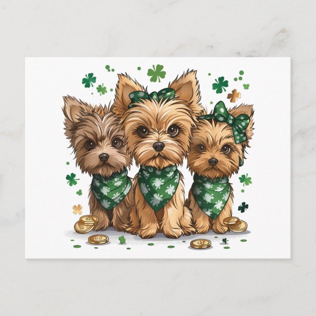 St. Patrick's Day Yorkshire Terrier Dogs Postcard (Front)